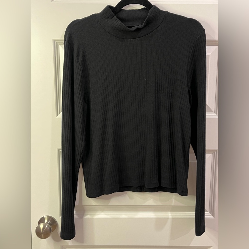 GAP Ribbed Mock-Neck Shirt Blouse‎ Women's XLarge Long Sleeve Black Basic
